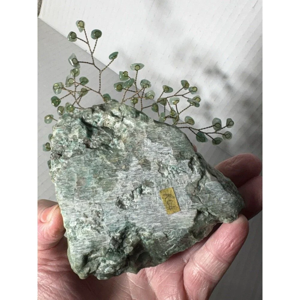 Vtg Handcrafted Aventurine Stone Gem Tree 7” Tall Budd Stone (African Jade) Base - Picture 9 of 11